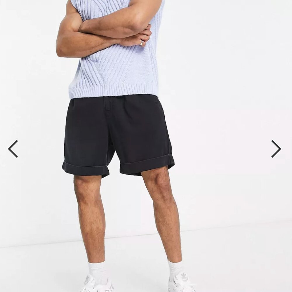 ASOS denim short in black with pleat detail